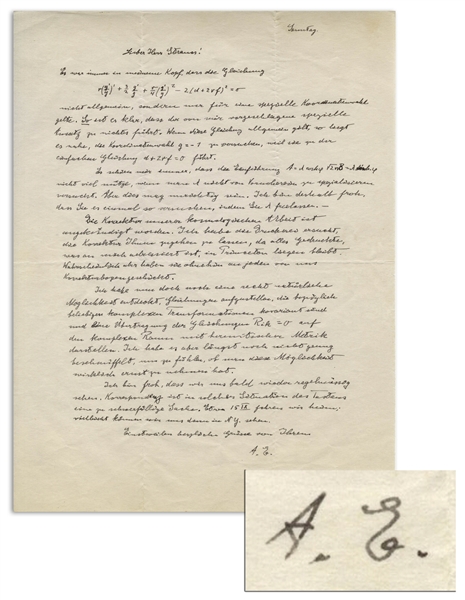Albert Einstein Autograph Letter Signed to His Assistant, Regarding Einstein's Paper ''Generalization of the Relativistic Theory of Gravitation'' -- With Several Equations in Einstein's Hand